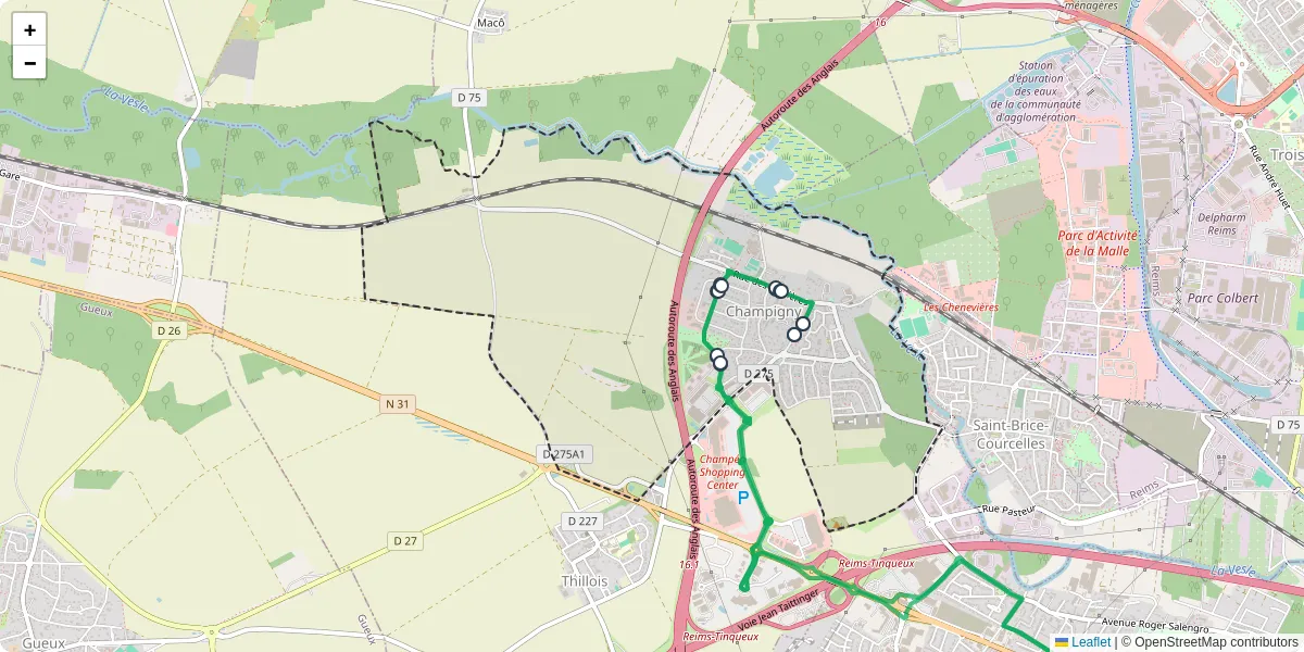 Carte du réseau de transport en commun à Champigny - lignes de bus et arrêts