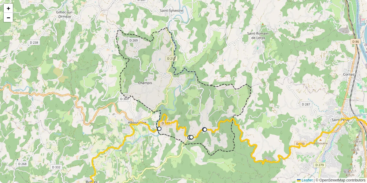 Carte du réseau de transport en commun à Champis - lignes de bus et arrêts
