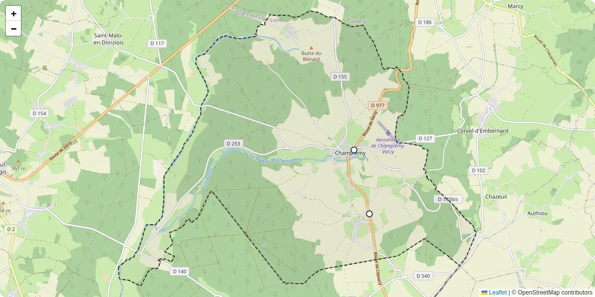 Carte du réseau de transport en commun à Champlemy - lignes de bus et arrêts