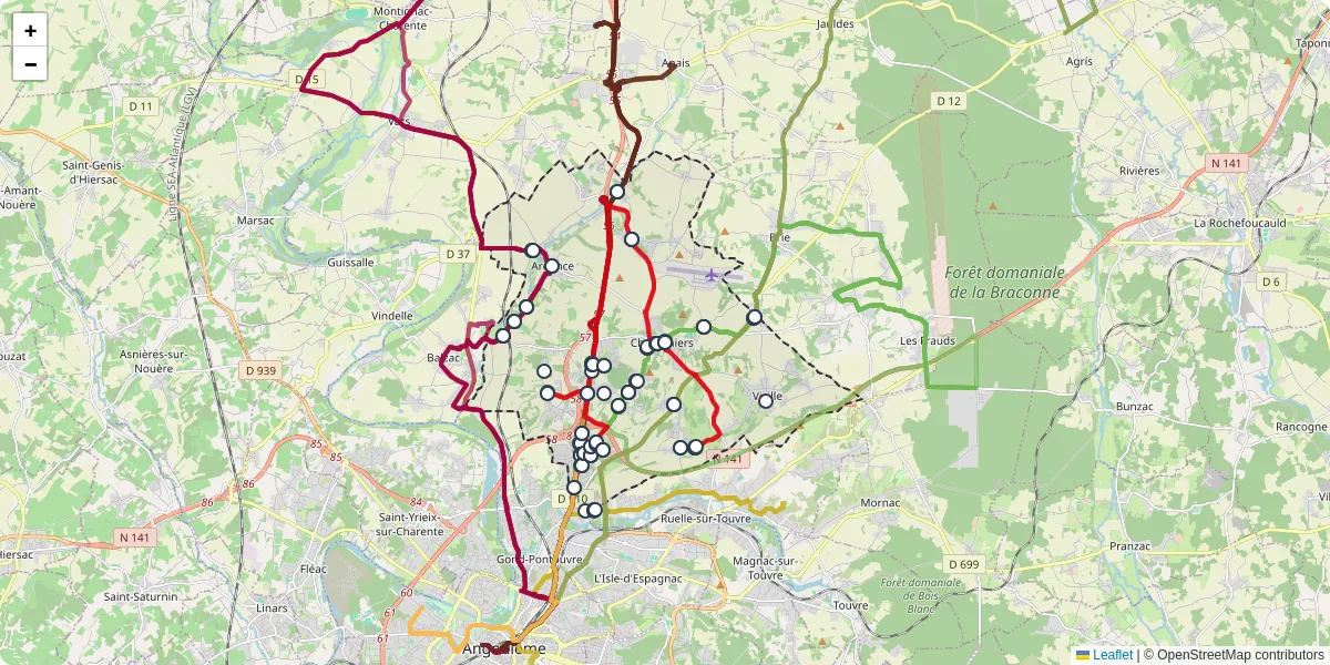 Carte du réseau de transport en commun à Champniers - lignes de bus et arrêts