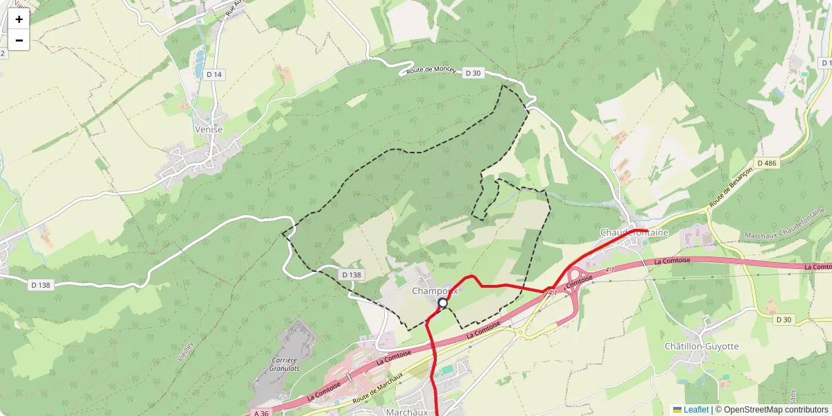 Carte du réseau de transport en commun à Champoux - lignes de bus et arrêts
