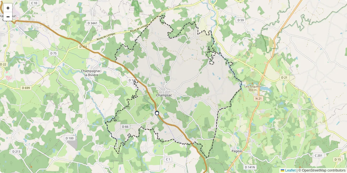 Carte du réseau de transport en commun à Champsac - lignes de bus et arrêts