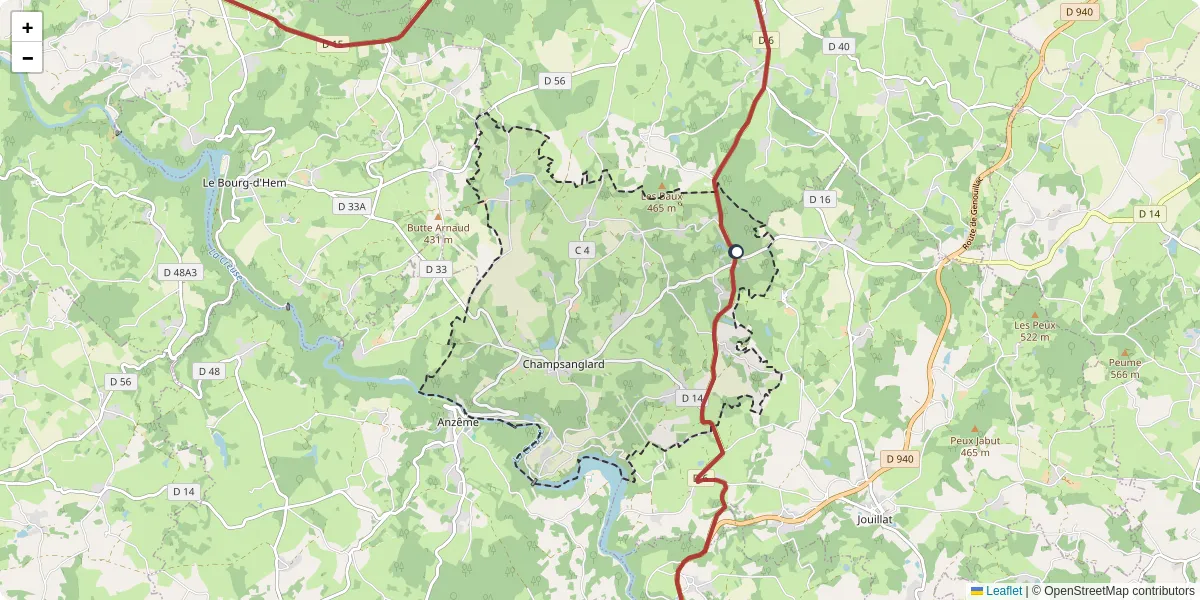 Carte du réseau de transport en commun à Champsanglard - lignes de bus et arrêts