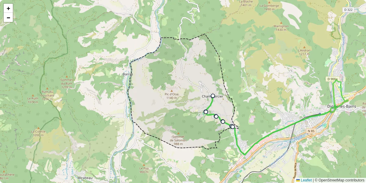 Carte du réseau de transport en commun à Champtercier - lignes de bus et arrêts