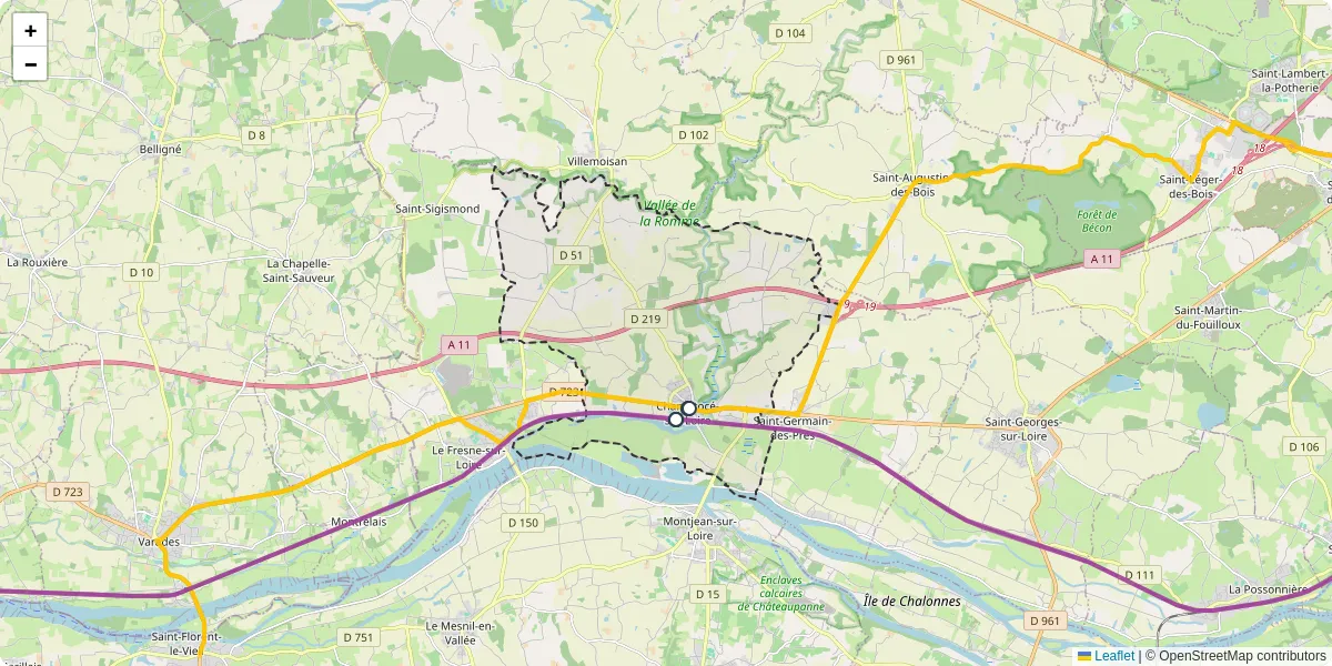 Carte du réseau de transport en commun à Champtocé-sur-Loire - lignes de bus et arrêts