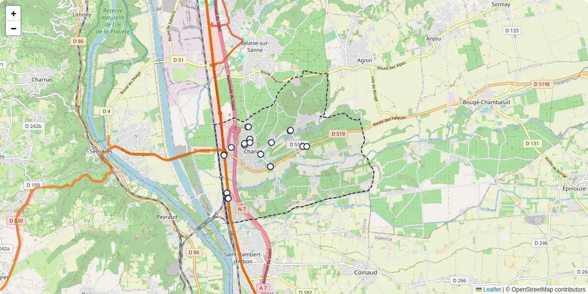 Carte du réseau de transport en commun à Chanas - lignes de bus et arrêts