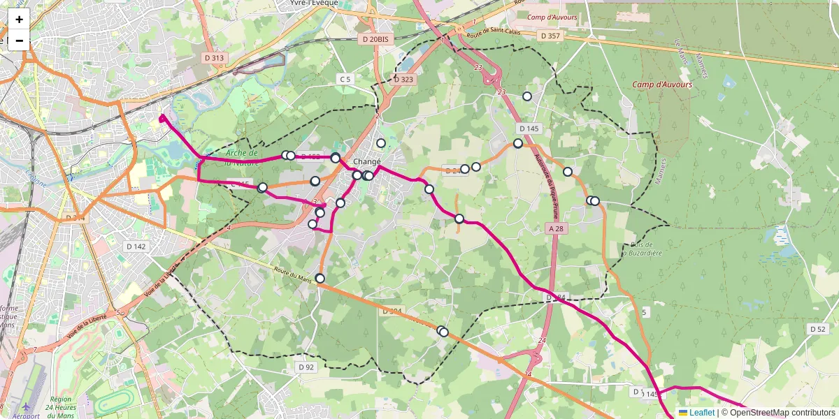Carte du réseau de transport en commun à Changé - lignes de bus et arrêts