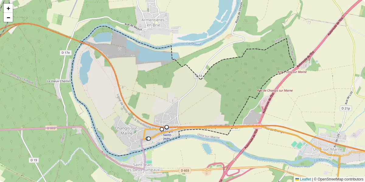 Carte du réseau de transport en commun à Changis-sur-Marne - lignes de bus et arrêts