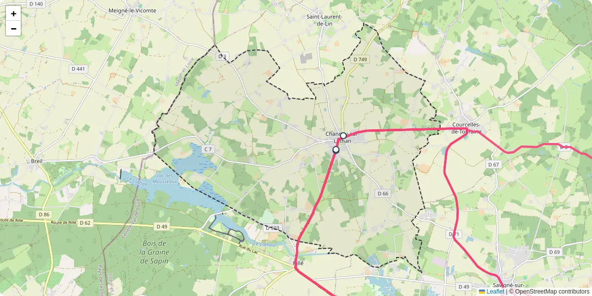 Carte du réseau de transport en commun à Channay-sur-Lathan - lignes de bus et arrêts
