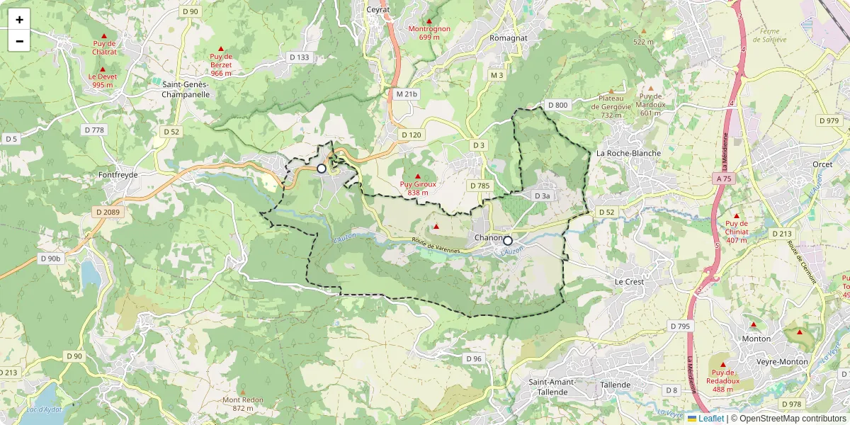 Carte du réseau de transport en commun à Chanonat - lignes de bus et arrêts