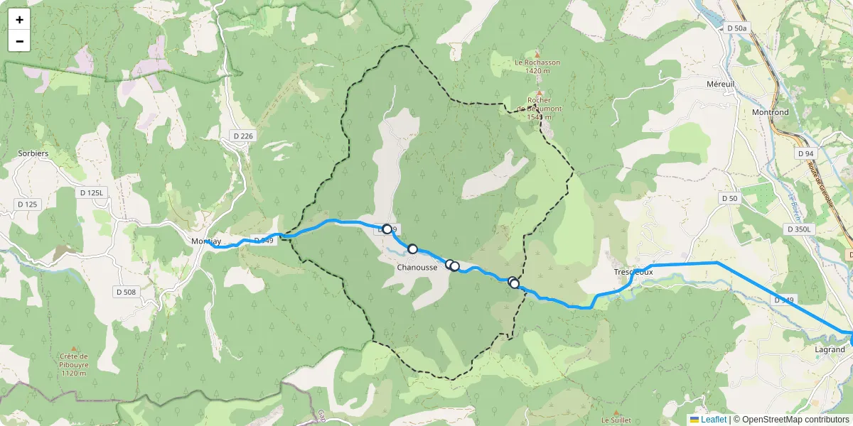 Carte du réseau de transport en commun à Chanousse - lignes de bus et arrêts