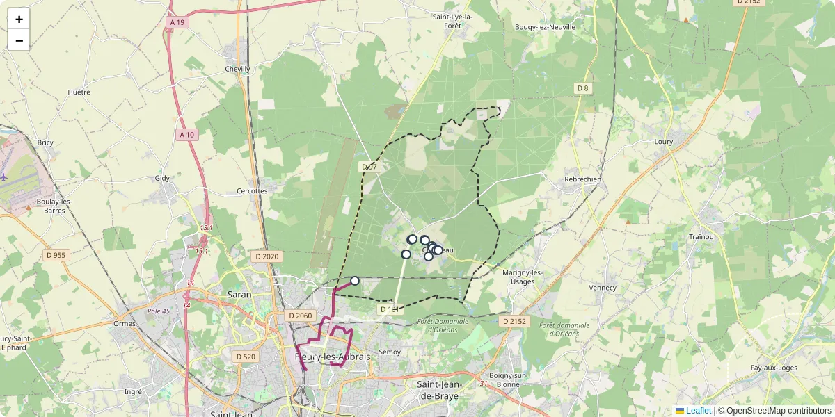 Carte du réseau de transport en commun à Chanteau - lignes de bus et arrêts
