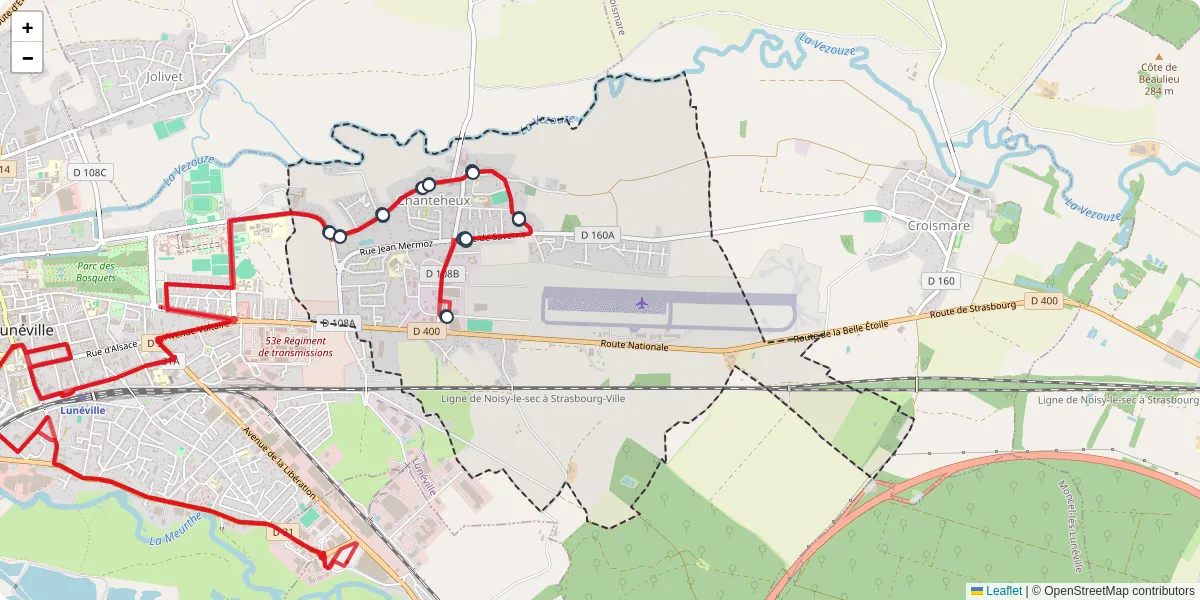 Carte du réseau de transport en commun à Chanteheux - lignes de bus et arrêts