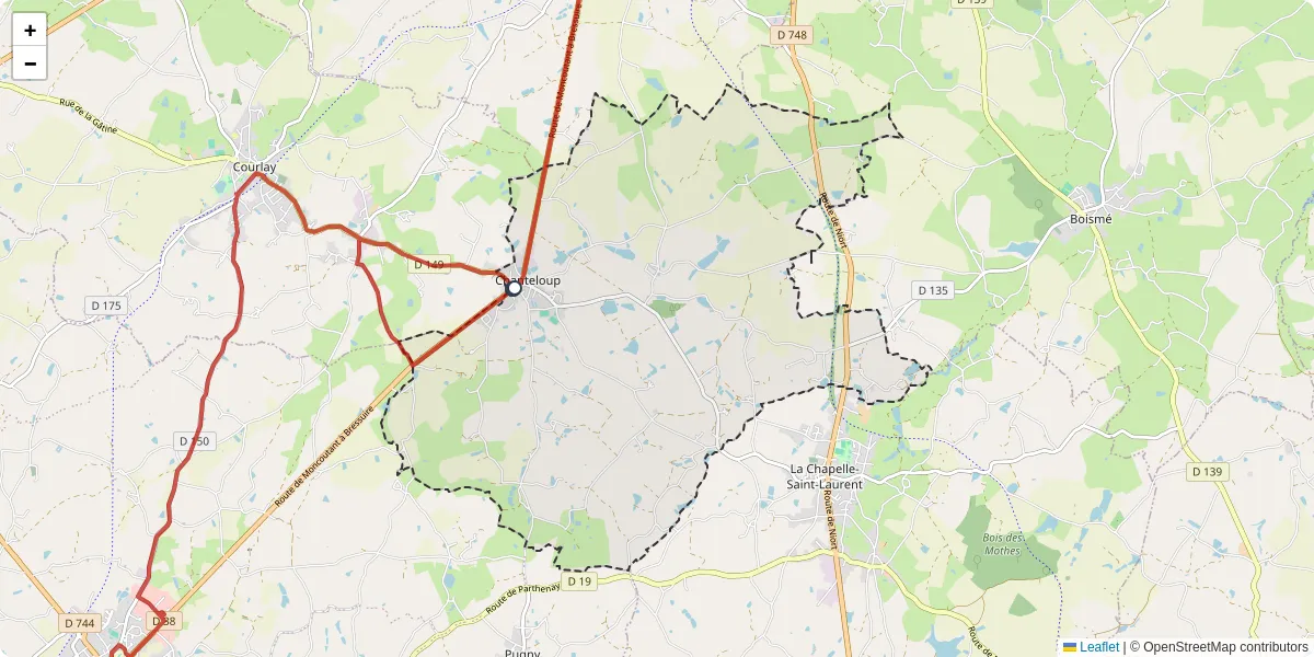 Carte du réseau de transport en commun à Chanteloup - lignes de bus et arrêts