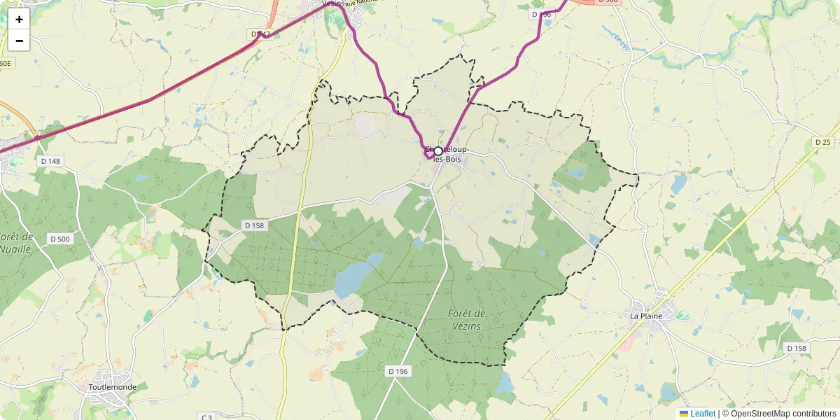 Carte du réseau de transport en commun à Chanteloup-les-Bois - lignes de bus et arrêts