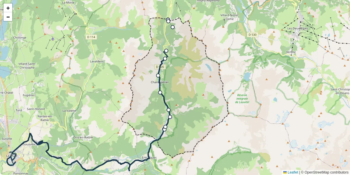 Carte du réseau de transport en commun à Chantepérier - lignes de bus et arrêts