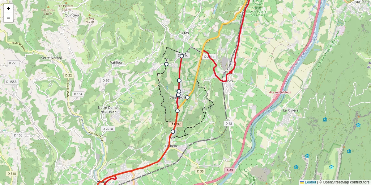 Carte du réseau de transport en commun à Chantesse - lignes de bus et arrêts
