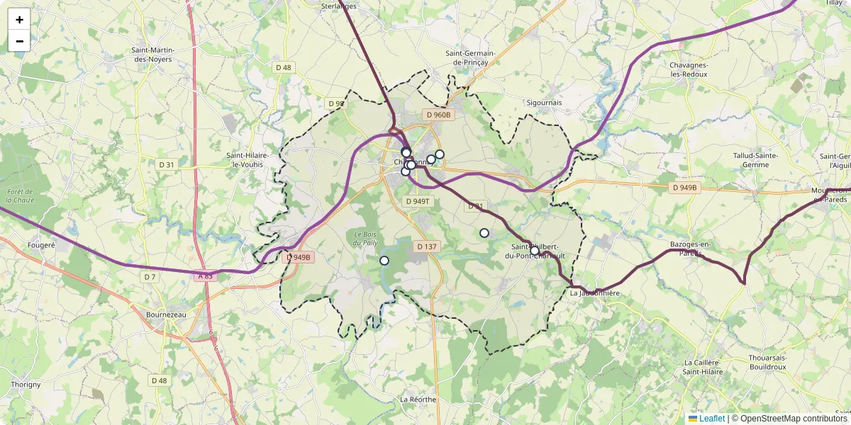 Carte du réseau de transport en commun à Chantonnay - lignes de bus et arrêts