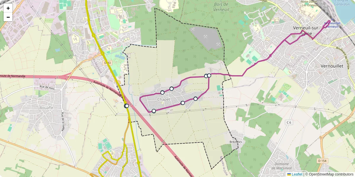 Carte du réseau de transport en commun à Chapet - lignes de bus et arrêts