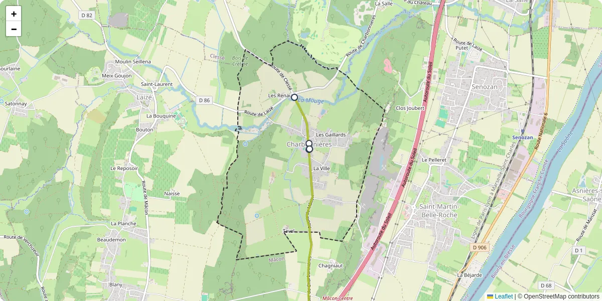 Carte du réseau de transport en commun à Charbonnières - lignes de bus et arrêts