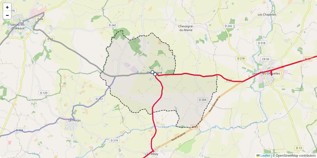 Carte du réseau de transport en commun à Charchigné - lignes de bus et arrêts