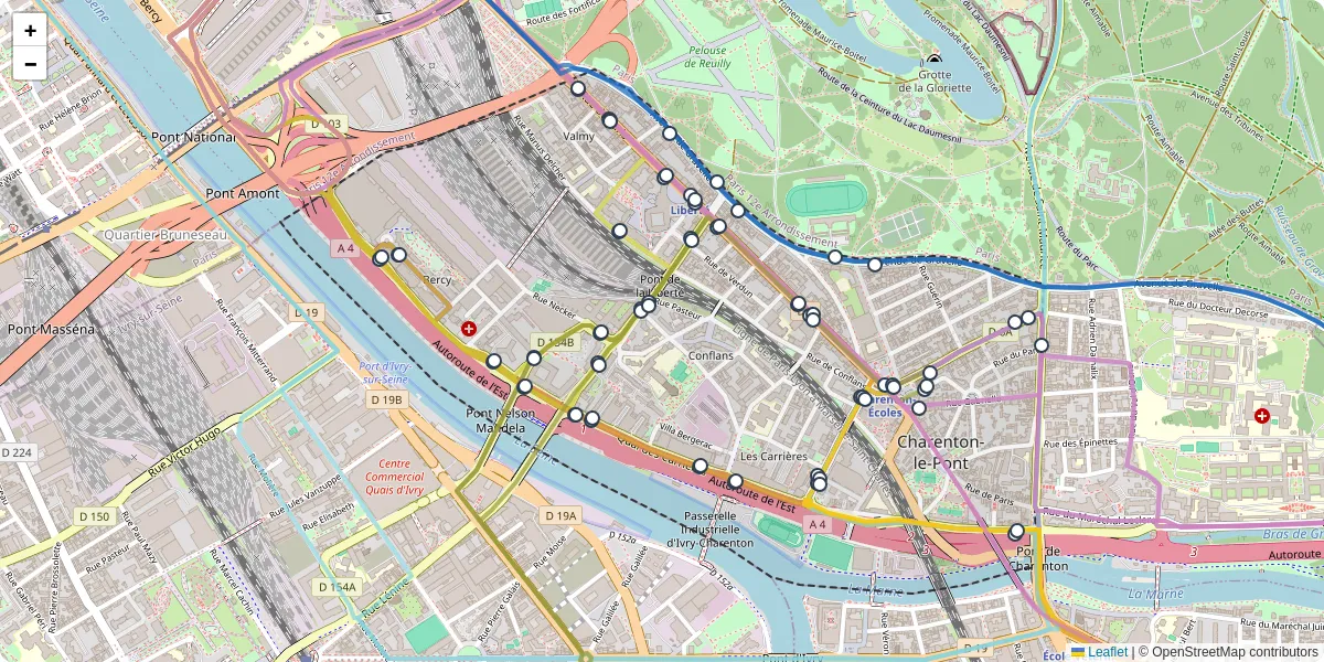Carte du réseau de transport en commun à Charenton-le-Pont - lignes de bus et arrêts