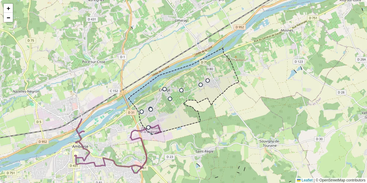 Carte du réseau de transport en commun à Chargé - lignes de bus et arrêts