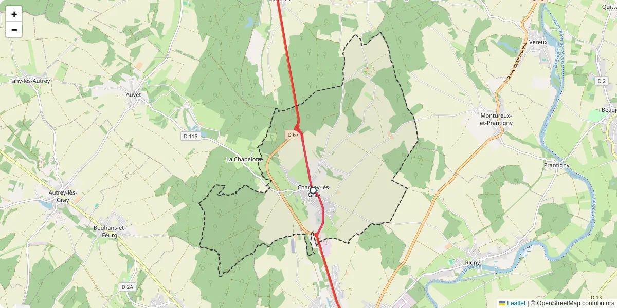 Carte du réseau de transport en commun à Chargey-lès-Gray - lignes de bus et arrêts