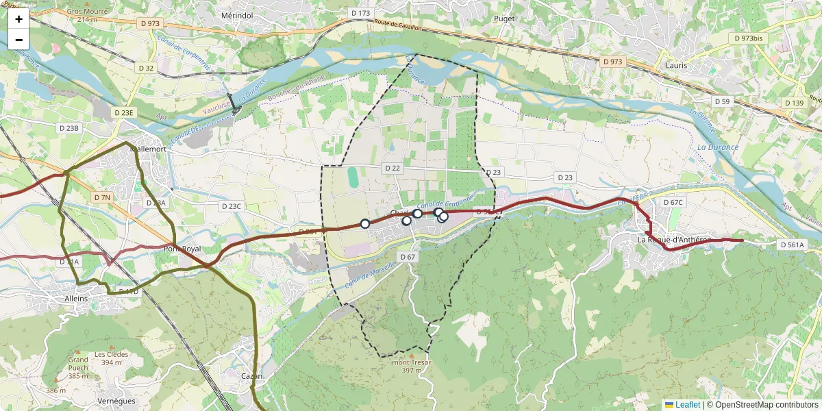 Carte du réseau de transport en commun à Charleval - lignes de bus et arrêts