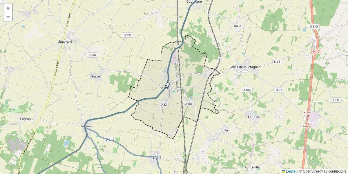 Carte du réseau de transport en commun à Charmé - lignes de bus et arrêts
