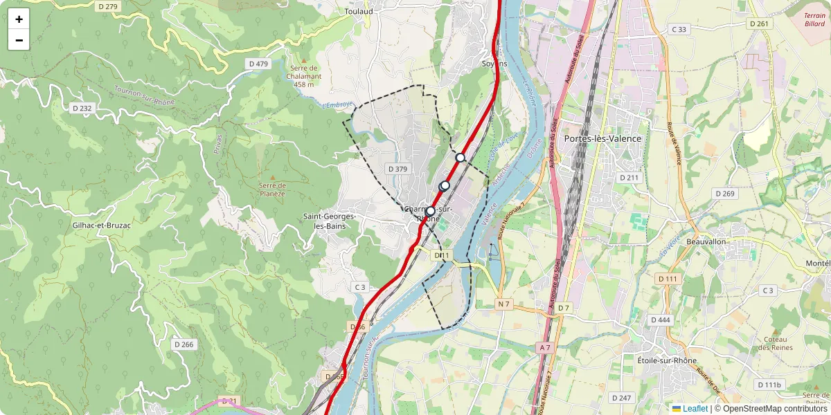 Carte du réseau de transport en commun à Charmes-sur-Rhône - lignes de bus et arrêts