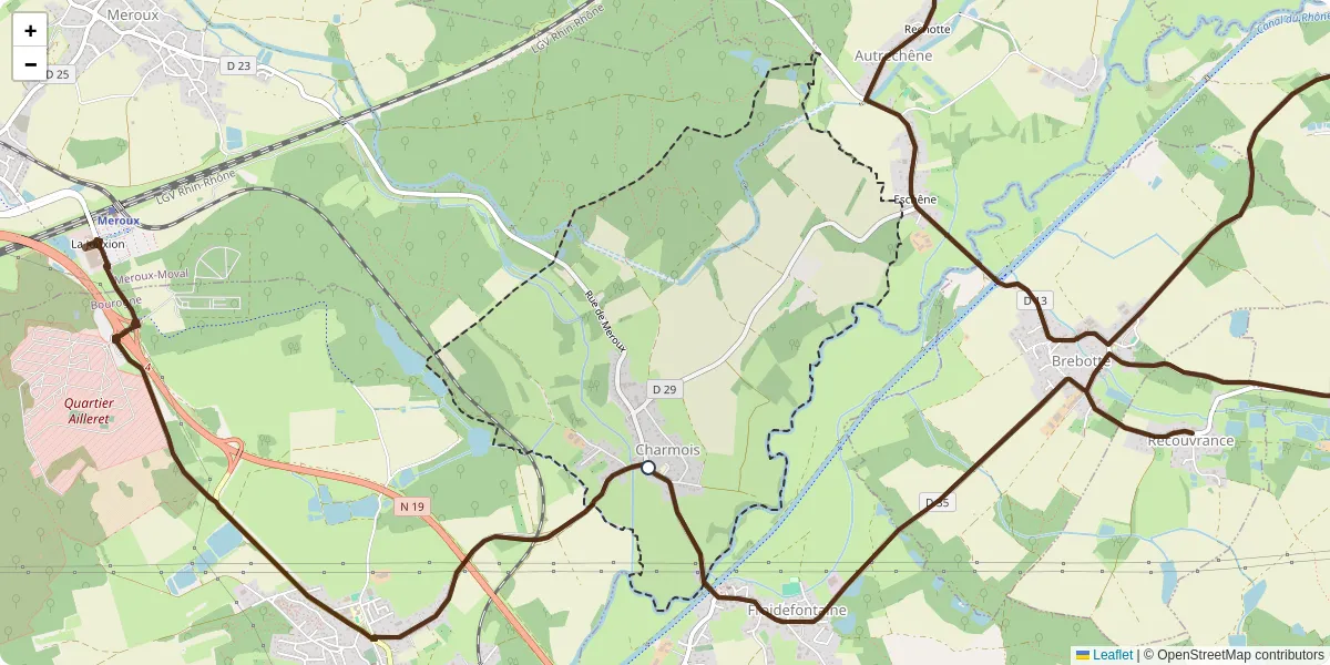 Carte du réseau de transport en commun à Charmois - lignes de bus et arrêts