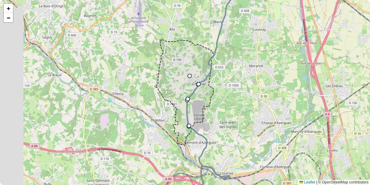 Carte du réseau de transport en commun à Charnay - lignes de bus et arrêts