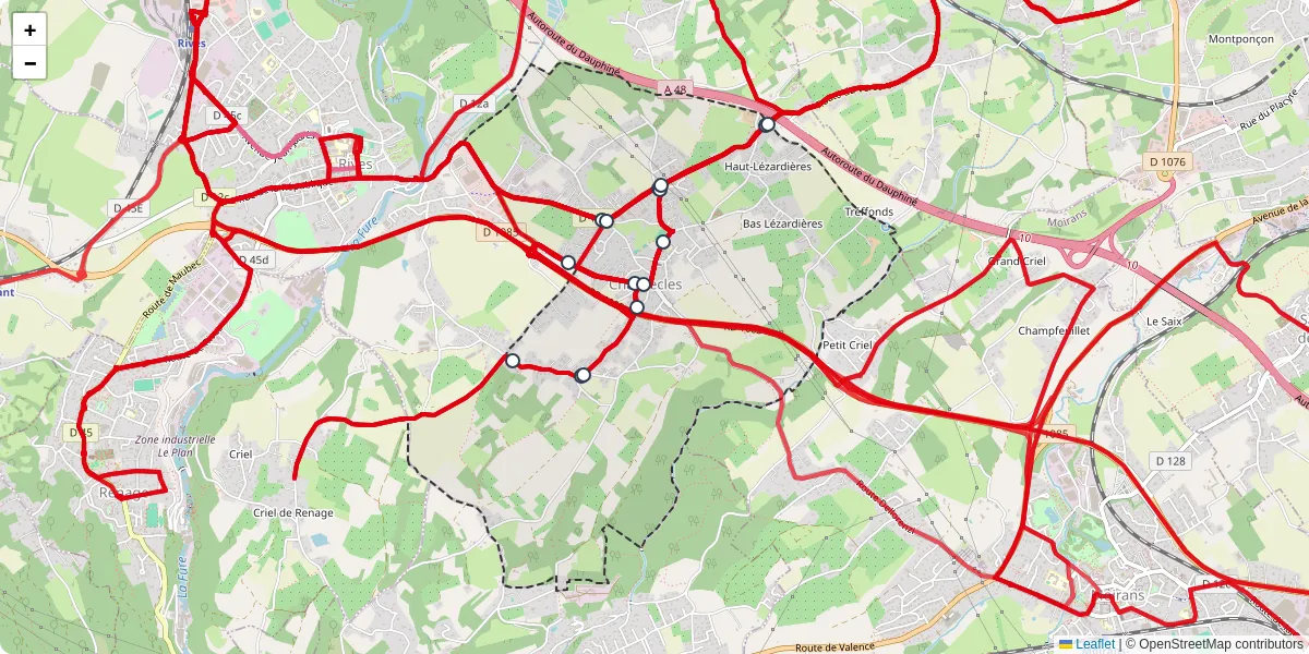 Carte du réseau de transport en commun à Charnècles - lignes de bus et arrêts