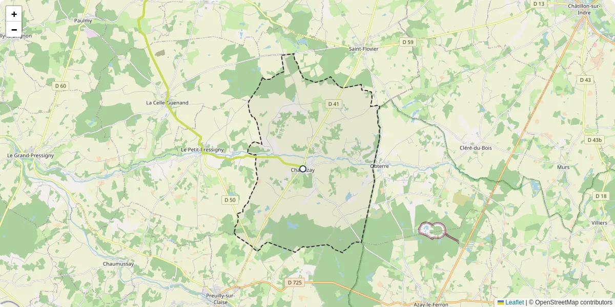 Carte du réseau de transport en commun à Charnizay - lignes de bus et arrêts