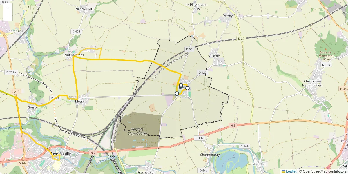 Carte du réseau de transport en commun à Charny - lignes de bus et arrêts