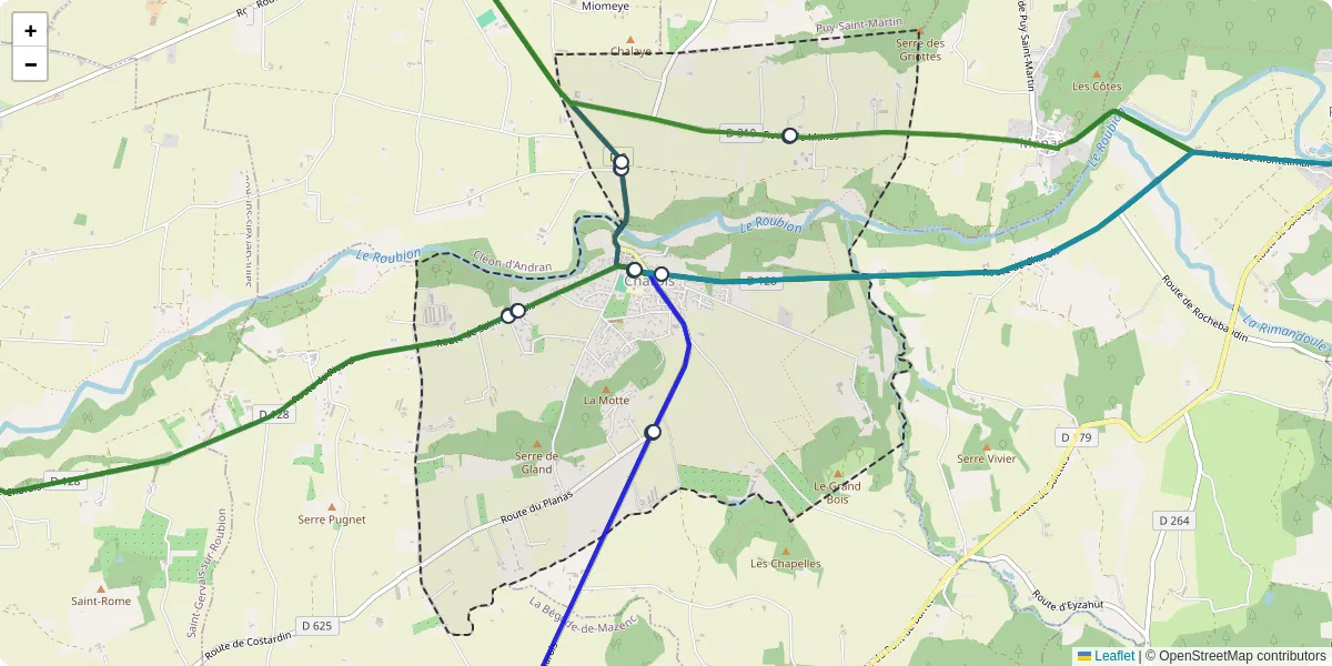 Carte du réseau de transport en commun à Charols - lignes de bus et arrêts