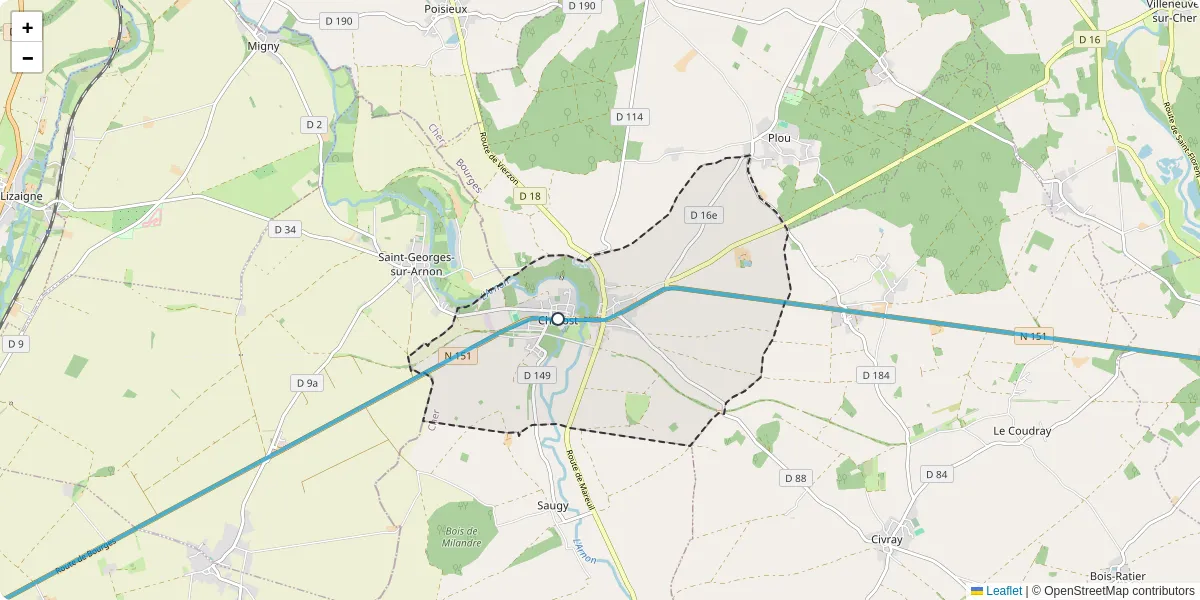 Carte du réseau de transport en commun à Chârost - lignes de bus et arrêts