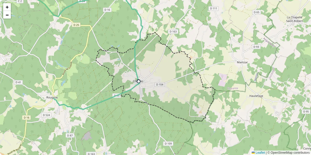 Carte du réseau de transport en commun à Charras - lignes de bus et arrêts