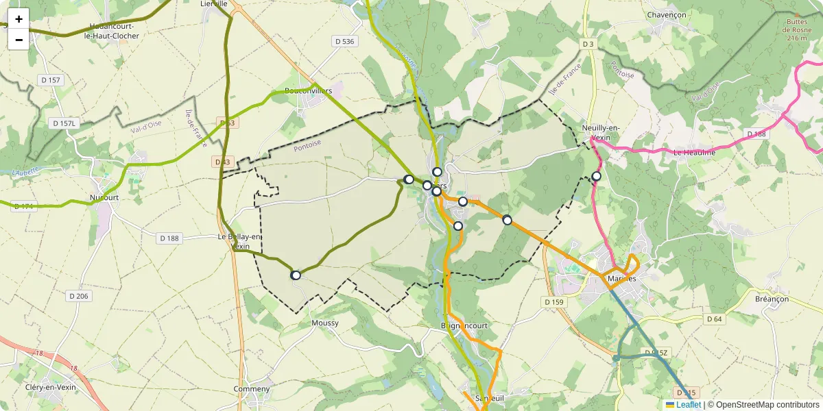 Carte du réseau de transport en commun à Chars - lignes de bus et arrêts
