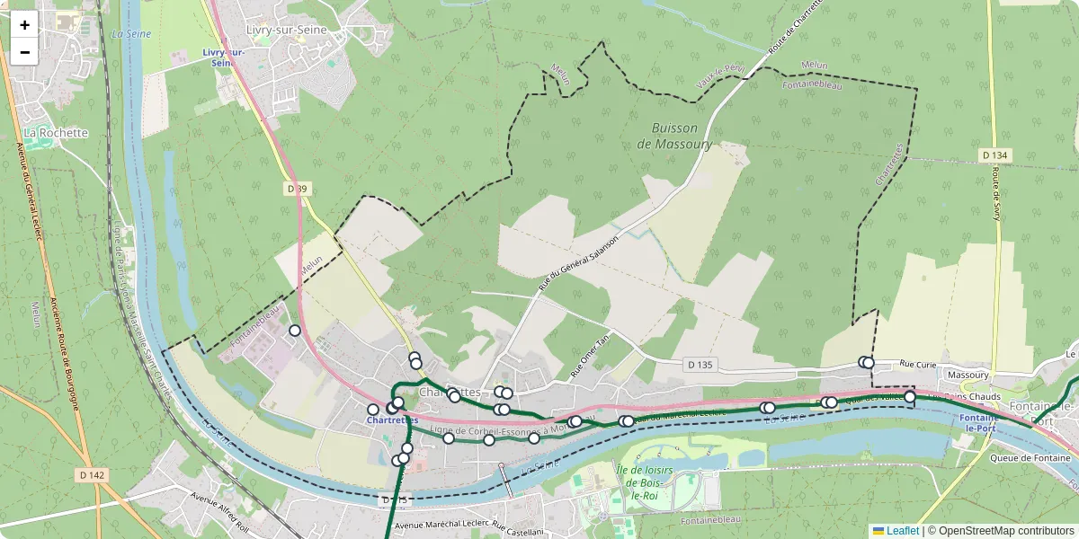 Carte du réseau de transport en commun à Chartrettes - lignes de bus et arrêts