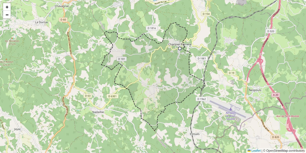 Carte du réseau de transport en commun à Chartrier-Ferrière - lignes de bus et arrêts