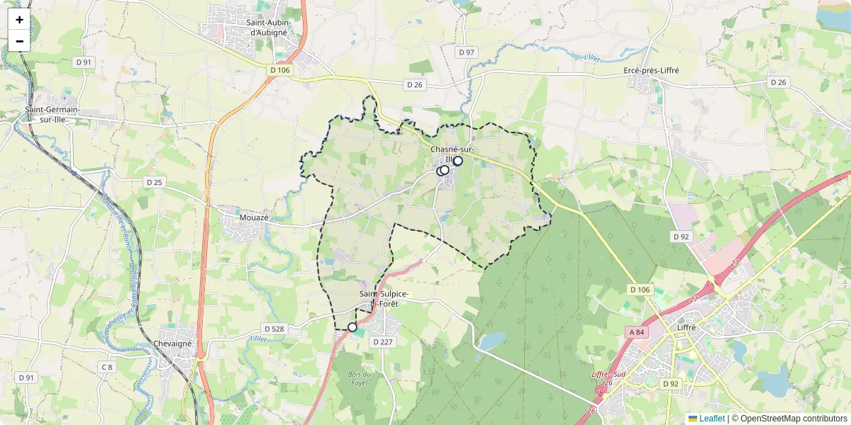 Carte du réseau de transport en commun à Chasné-sur-Illet - lignes de bus et arrêts