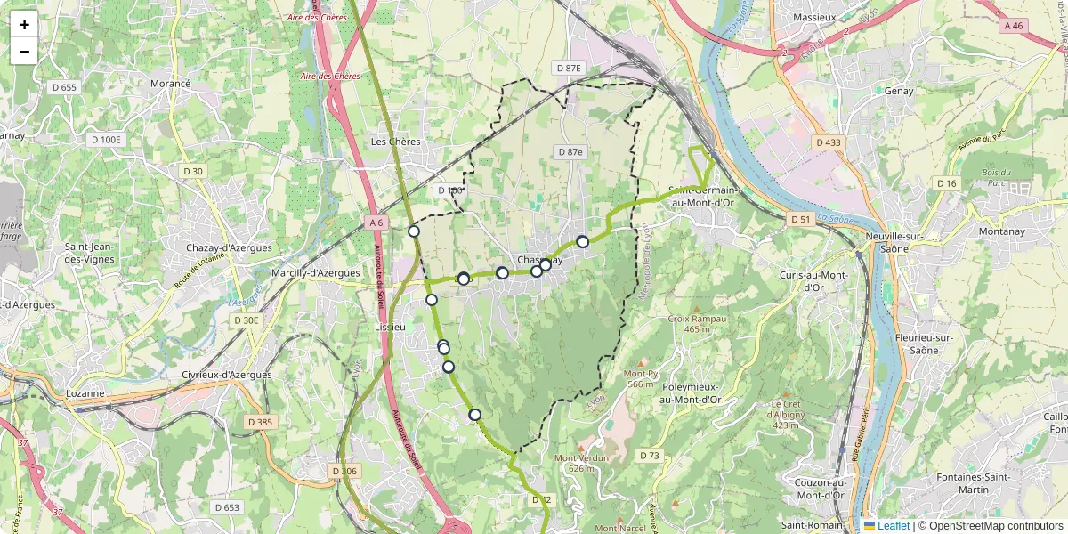 Carte du réseau de transport en commun à Chasselay - lignes de bus et arrêts
