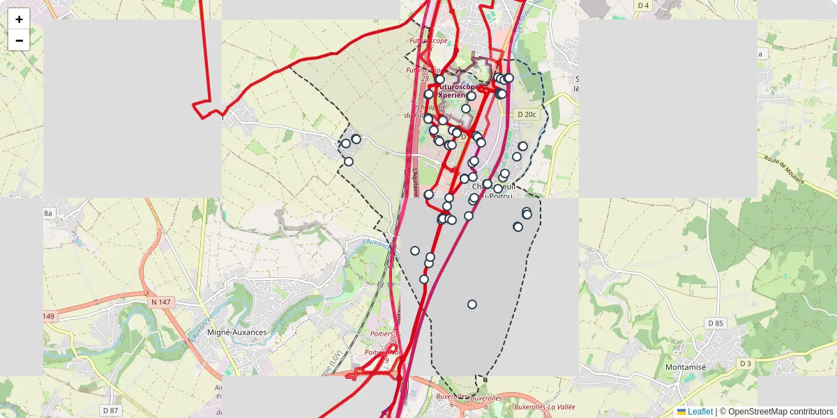 Carte du réseau de transport en commun à Chasseneuil-du-Poitou - lignes de bus et arrêts