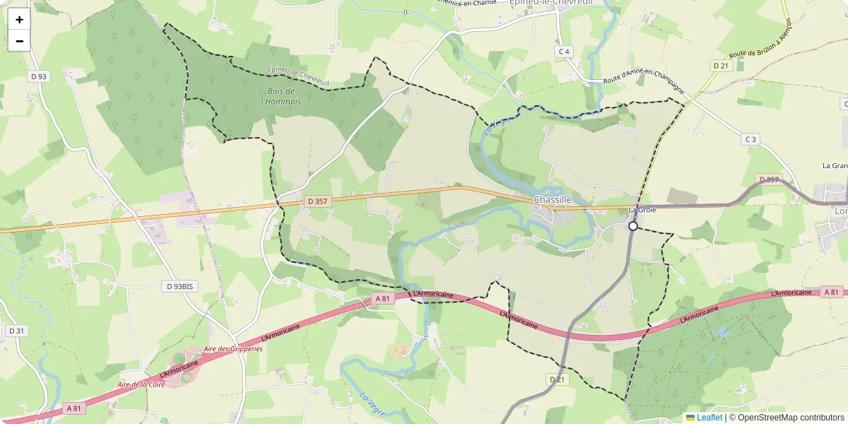 Carte du réseau de transport en commun à Chassillé - lignes de bus et arrêts