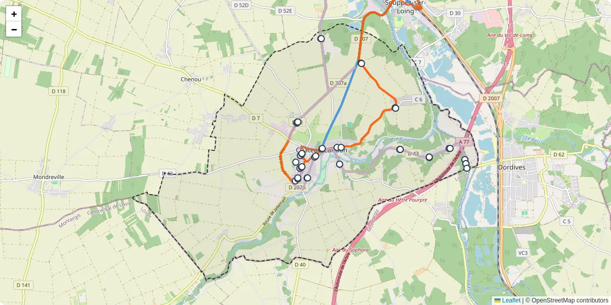 Carte du réseau de transport en commun à Château-Landon - lignes de bus et arrêts