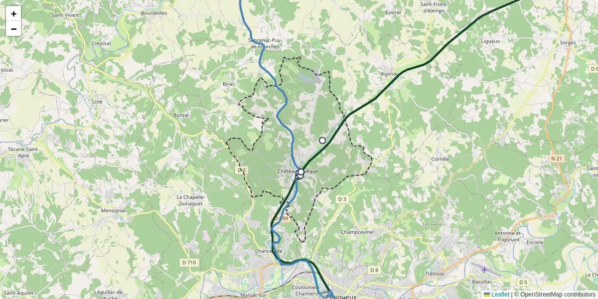 Carte du réseau de transport en commun à Château-l'Évêque - lignes de bus et arrêts
