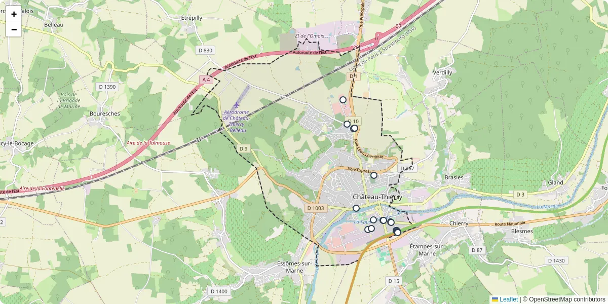 Carte du réseau de transport en commun à Château-Thierry - lignes de bus et arrêts
