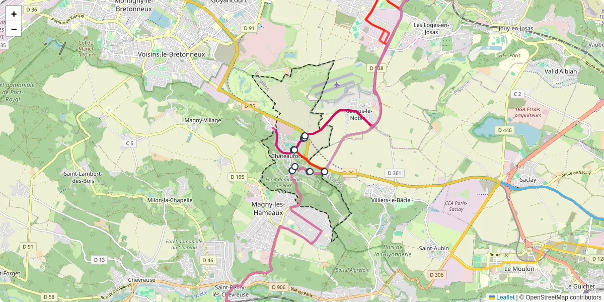 Carte du réseau de transport en commun à Châteaufort - lignes de bus et arrêts